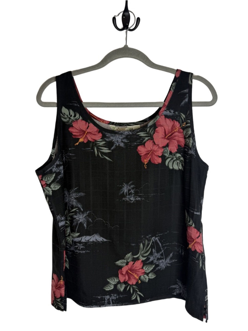 Tommy Bahama 100% Silk Hawaiian Floral Tank Top Black Vintage 90s Women's Large